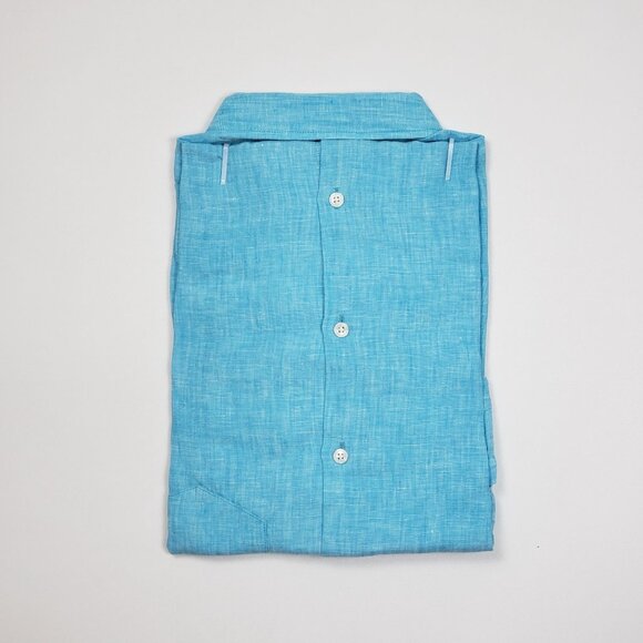 UNTUCKit Blush-Aqua Button-Up Shirt Womens Size 8 Aqua Blue Linen LS Regular Fit - Picture 7 of 14